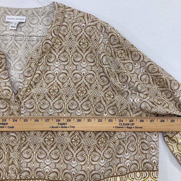 Susan Graver sz 3X Boho Abstract Print Split Neck 3/4 Sleeve Stretch Knit Tunic - Picture 6 of 11